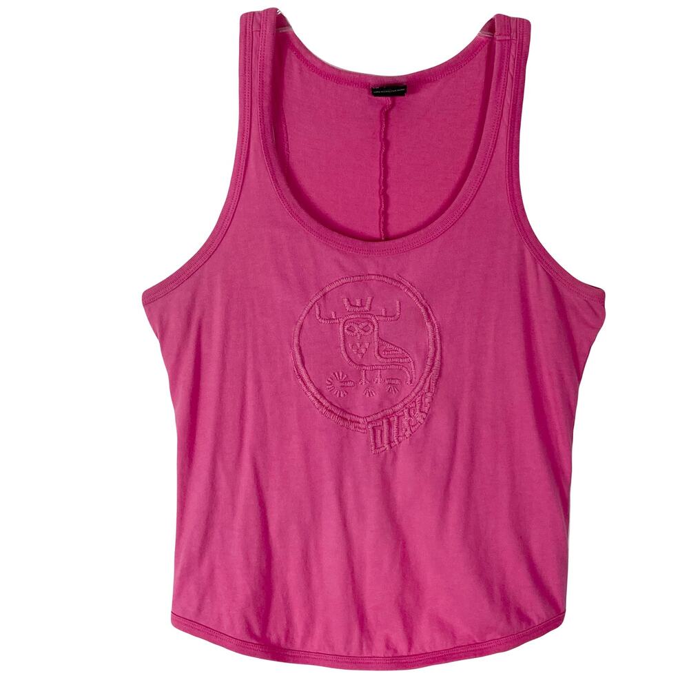 NWOT DIESEL Tank Top Women L Pink Owl Embroidery Cut Out Bow Tie Cotton